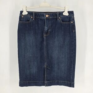 Talbots Front Slit Knee Length Denim Skirt Medium Wash Womens Sz 10 Petite